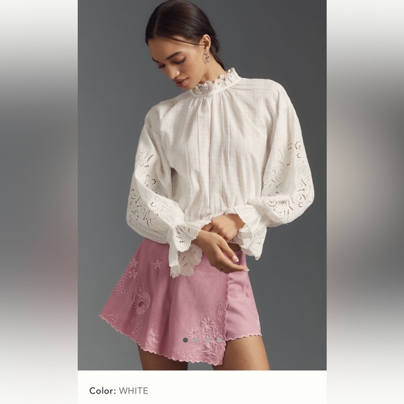 NWT new XL Anthropologie pilcro long sleeve bubble ruffle blouse white lace top - Picture 1 of 16